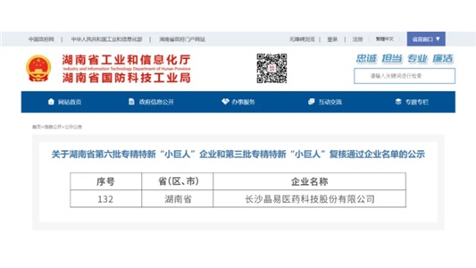 晶易醫(yī)藥成功通過(guò)第三批國(guó)家級(jí)專精特新“小巨人”復(fù)核